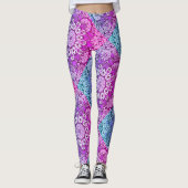 Lila Aqua Mandala Muster Boho Leggings (Vorderseite)