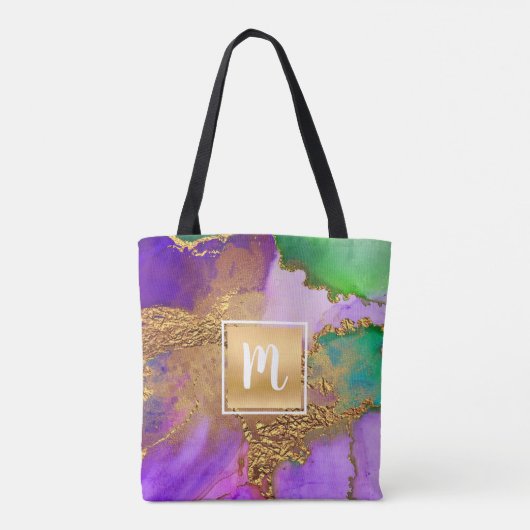 Lila Aqua-Marmor-Monogramm Tasche (Rückseite)