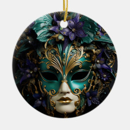 Lila Aqua Masquerade Masken Mardi Gras Drama Keramik Ornament