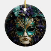 Lila Aqua Masquerade Masken Mardi Gras Drama Keramik Ornament (Hinten)