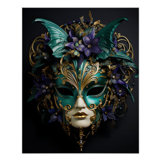 Lila Aqua Masquerade Masken Mardi Gras Drama Poster