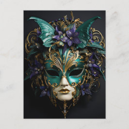 Lila Aqua Masquerade Masken Mardi Gras Drama Postkarte