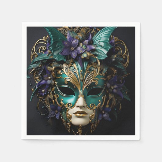 Lila Aqua Masquerade Masken Mardi Gras Drama Serviette (Vorderseite)