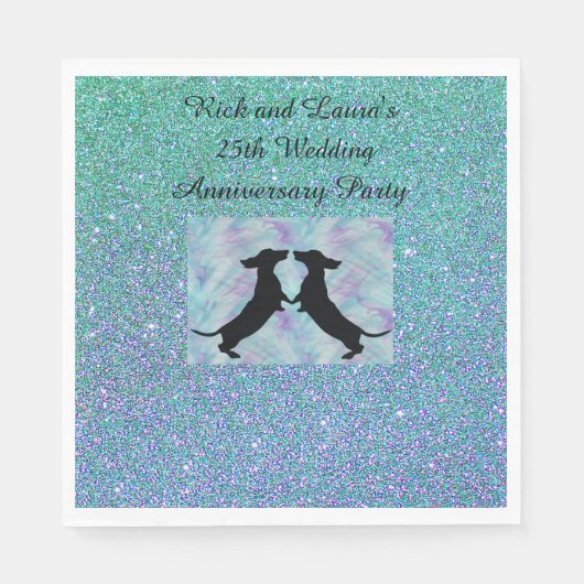 Lila Aqua Ombre Glitzer Dackel Party Napkins Serviette (Vorderseite)