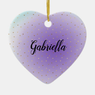 Lila Aqua Ombre Gold Hearts Keramik Ornament