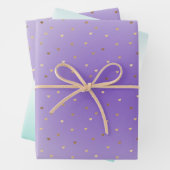 Lila Aqua Ombre Gold Hearts Liebe Geschenkpapier Set (Beispiel)