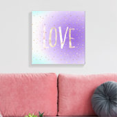 Lila Aqua Ombre Gold Hearts Liebe Leinwanddruck (Insitu (Wohnzimmer))