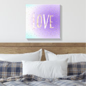 Lila Aqua Ombre Gold Hearts Liebe Leinwanddruck (Insitu (Schlafzimmer))