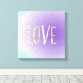 Lila Aqua Ombre Gold Hearts Liebe Leinwanddruck (Insitu (Holzboden))