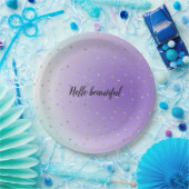 Lila Aqua Ombre Gold Herz personalisiert Pappteller (Party)