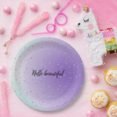 Lila Aqua Ombre Gold Herz personalisiert Pappteller (Party)