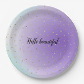 Lila Aqua Ombre Gold Herz personalisiert Pappteller (Vorderseite)