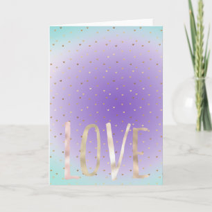 Lila Aqua Ombre Gold Herzen Liebe Karte