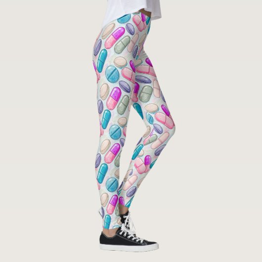 Lila Aqua Pink Pillen Aquarellfarben Leggings (Rechts)