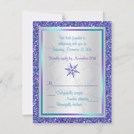 LILA Aqua Silver Wedding RSVP Einladung (Rückseite)