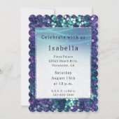 Lila Aqua Sparkle Glitzy Mermaid Geburtstag Einladung (Vorderseite)