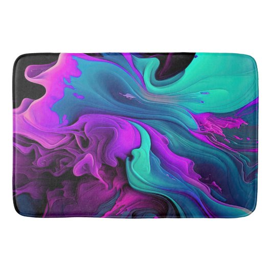 Lila Aqua Türkis Schönes Abstraktes Fluid Kunst Badematte (Vorderseite)