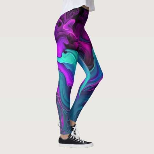 Lila Aqua Türkis Schönes Abstraktes Fluid Kunst Leggings (Rechts)