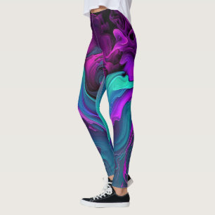 Lila Aqua Türkis Schönes Abstraktes Fluid Kunst Leggings