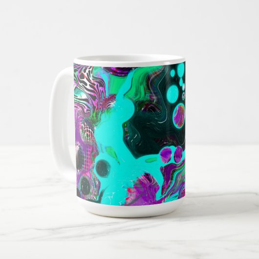 Lila, Aquamarin, blau, schwarz, Abstraktes Fluid Kaffeetasse (Vorderseite Links)