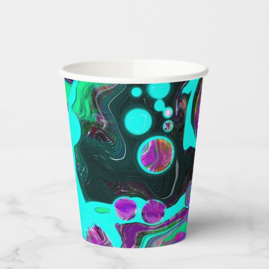 Lila, Aquamarin, blau, schwarz, Abstraktes Fluid Pappbecher (Links)