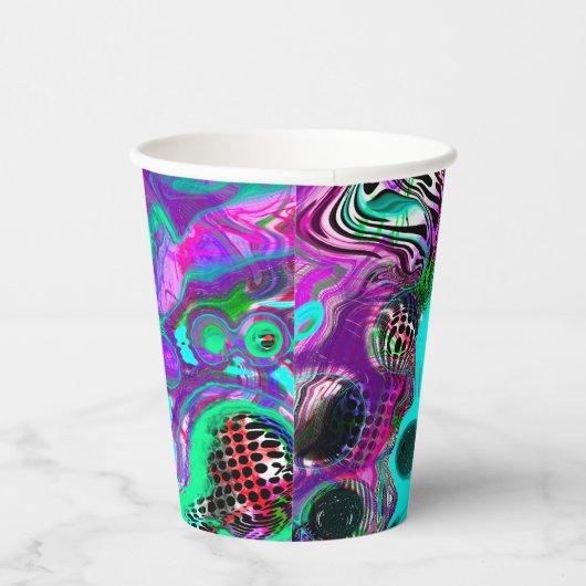 Lila, Aquamarin, blau, schwarz, Abstraktes Fluid Pappbecher (Rechts)