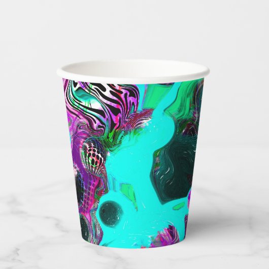 Lila, Aquamarin, blau, schwarz, Abstraktes Fluid Pappbecher (Vorderseite)