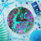 Lila, Aquamarin, blau, schwarz, Abstraktes Fluid Pappteller (Party)