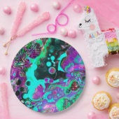 Lila, Aquamarin, blau, schwarz, Abstraktes Fluid Pappteller (Party)