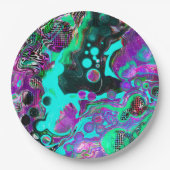 Lila, Aquamarin, blau, schwarz, Abstraktes Fluid Pappteller (Vorderseite)