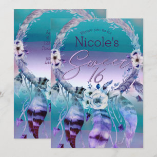 Lila & Aquamarin Dream Catcher Boho Sweet 16 Party Einladung