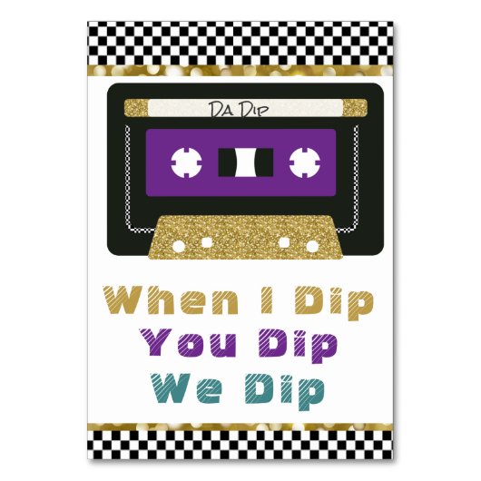 Lila| Aquamarin | Gold-80er-Retro-Kassetten-Dip Tischnummer (Rückseite)