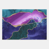 Lila & Aquamarin & Gold Glitzer Peacock Agate Geschenkpapier Set (Vorderseite)