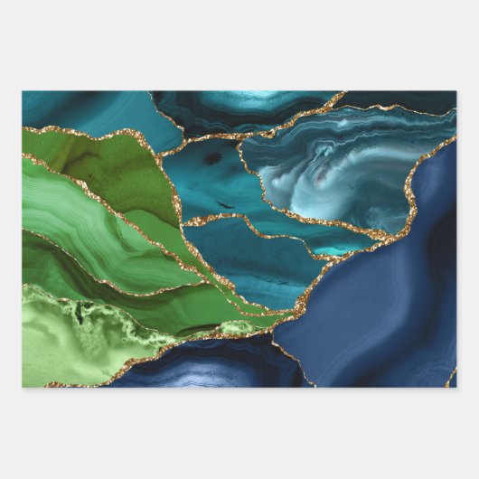 Lila & Aquamarin & Grün & Gold Glitzer Peacock Aga Geschenkpapier Set (Vorderseite)