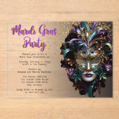 Lila | Aquamarin Masquerade Mask Mardi Gras Party Acryleinladungen (Vorderseite)