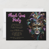 Lila | Aquamarin Masquerade Mask Mardi Gras Party Einladung (Vorderseite)