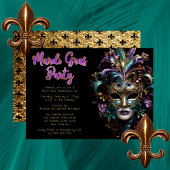 Lila | Aquamarin Masquerade Mask Mardi Gras Party Einladung