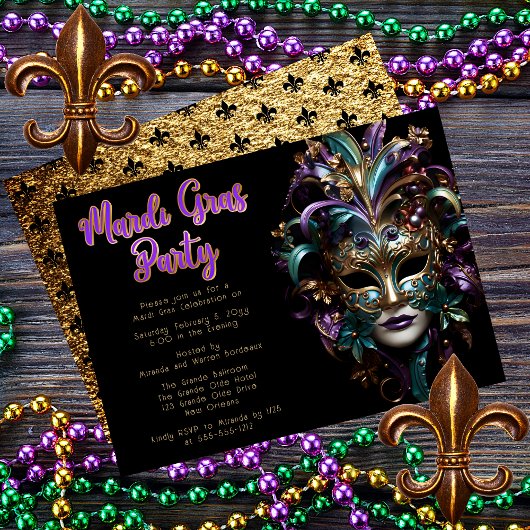 Lila | Aquamarin Masquerade Mask Mardi Gras Party Einladung