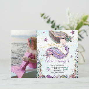 Lila Aquamarin Mermaid Turtle Foto Geburtstag Einladung