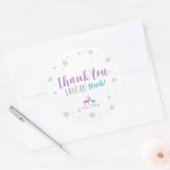 Lila, Aquamarin & silber: Winter Party Vielen Dank Runder Aufkleber (Umschlag)