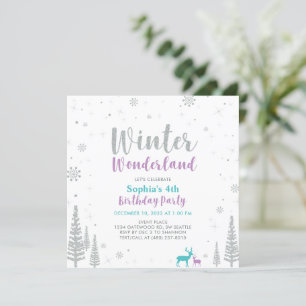 Lila & Aquamarin Winter Wonderland Girl zum Geburt Einladung