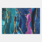 Lila, Aquamarine & blaue Glitzer Peacock Agate Geschenkpapier Set (Vorderseite)