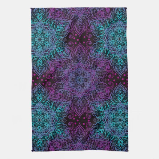 Lila Aquamarine Blaue Schneeflocke Mandala Schürze Geschirrtuch (Vertikal)