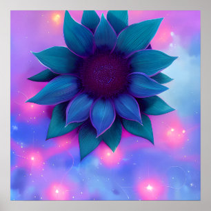 Lila Aquamarine Blauer Sonnenblume Poster