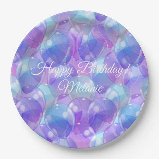 Lila Aquamarine Blue Birthday Party Ballons Pappteller (Vorderseite)
