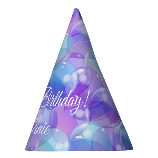 Lila Aquamarine Blue Birthday Party Ballons Partyhütchen (Rechts)