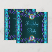 Lila Aquamarine Blue Birthday Party Einladung (Vorne/Hinten)