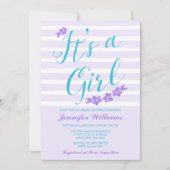 Lila Aquamarine Blume Streifen Kinderdusche Einlad Einladung (Vorderseite)