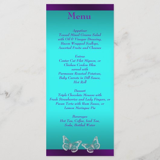 Lila, Aquamarine Blumenkarte Menükarte (Rückseite)