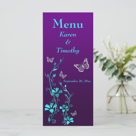 Lila, Aquamarine Blumenkarte Menükarte (Stehend Vorderseite)